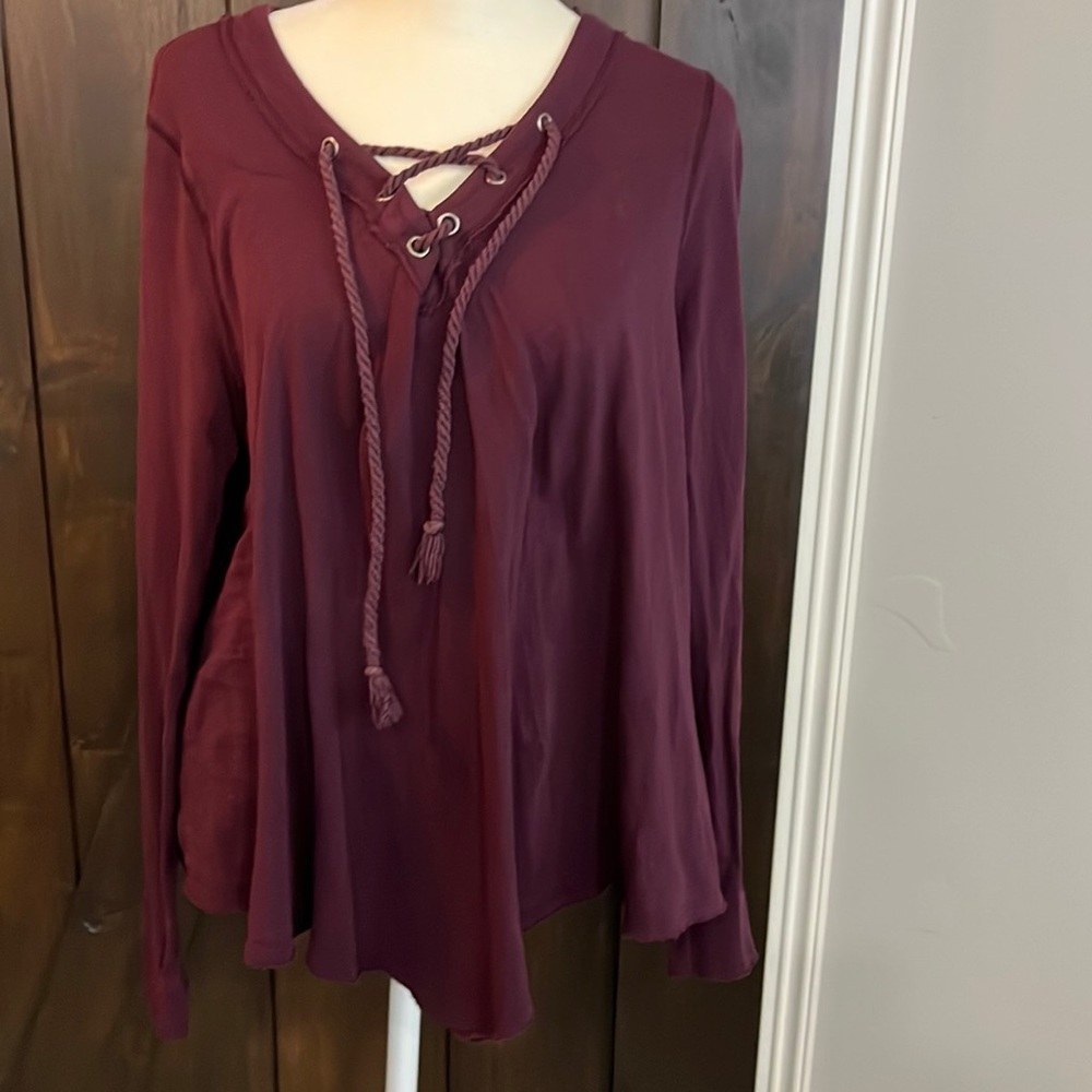 Free People Womens Burgandy Tie up Shirt P + S